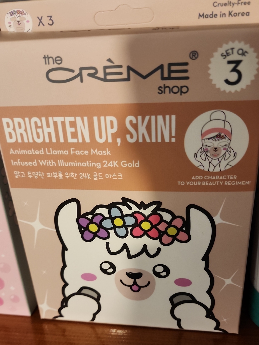 The Crème Shop Brighten Up Skin Llama Face Mask - Peach/Gold Packaging (6 Units)